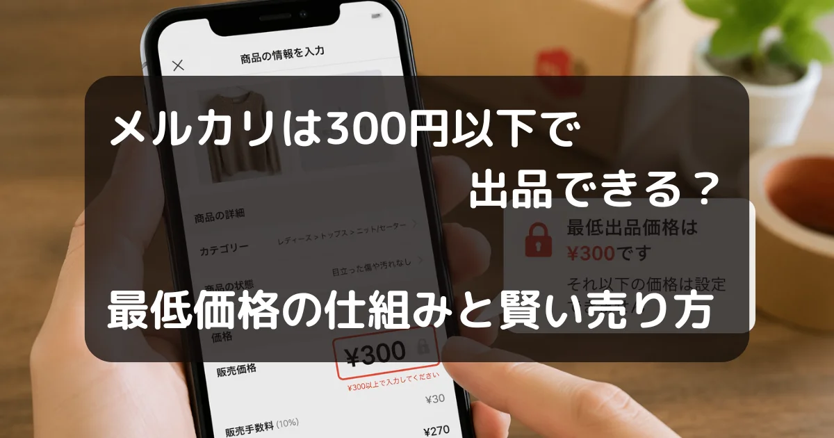 メルカリは300円以下で出品できるか？の記事のキャッチアイ