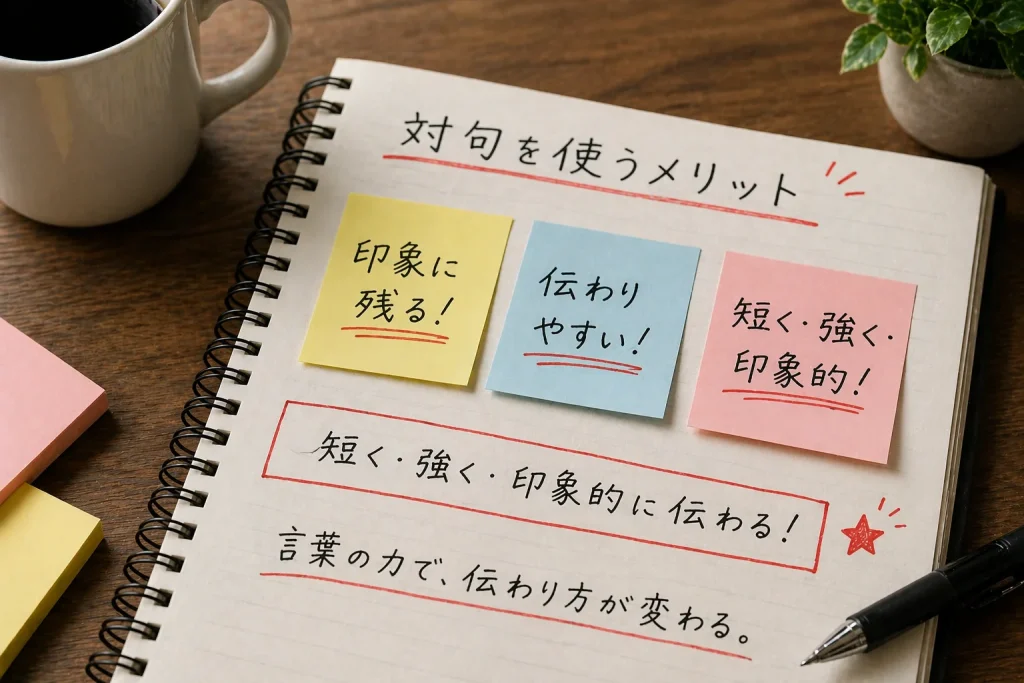 対句を使うメリットが書かれているノートの画像