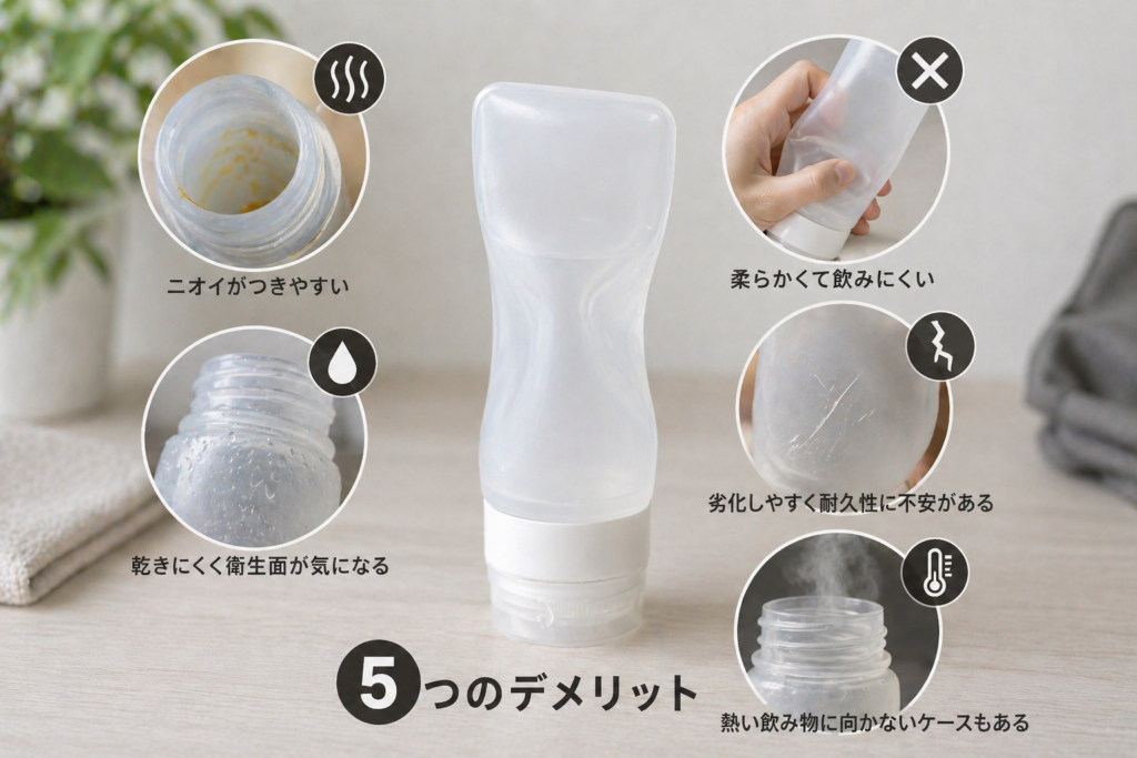 シリコンボトルの５つのデメリットを示す画像