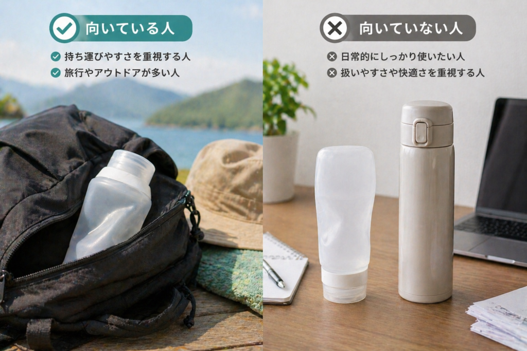 シリコンボトルが向いている人いない人の比較画像