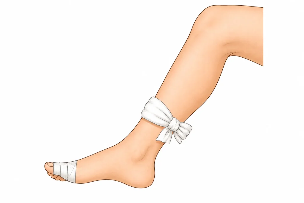 タオルを足に巻いた画像